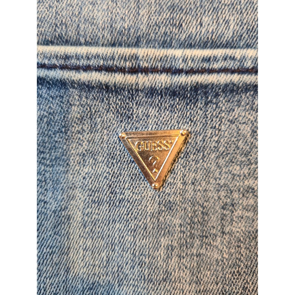 Guess Los Angeles Distressed Denim Skirt Mini Acid Wash Jean Sz S - Picture 4 of 6